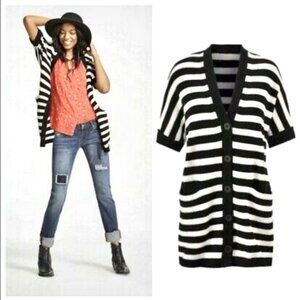 Cabi Whistle Black/White Striped Cardigan Sweater Women’s Sz S Oversized
